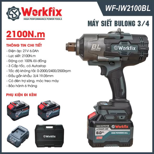 Thông số máy siết bulong dùng pin Workfix WF-IW2100BL