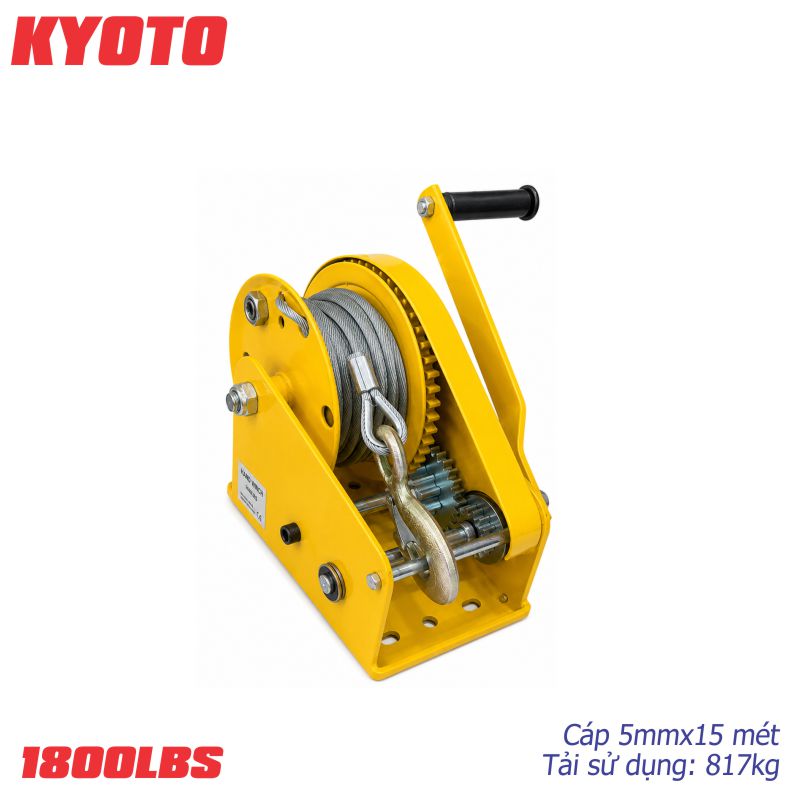 Tời quay tay mini Kyoto tự hãm 1800LBS, 15 mét cáp
