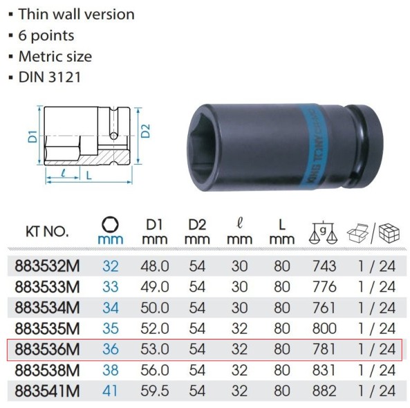 khẩu tuýp đen lục giác 36mm