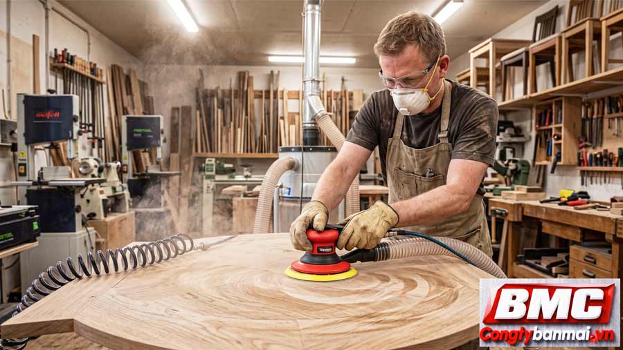 ứng dụng máy chà nhám rung khí nén tự hút bụi TP6210, 5 inch