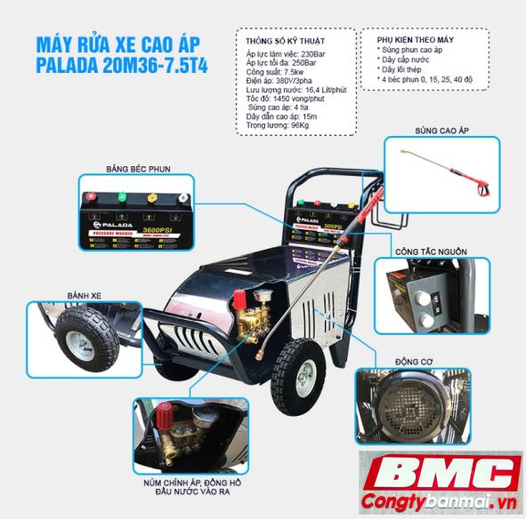 Ứng dụng máy xịt rửa xe ô tô Palada 20M32-5.5T4