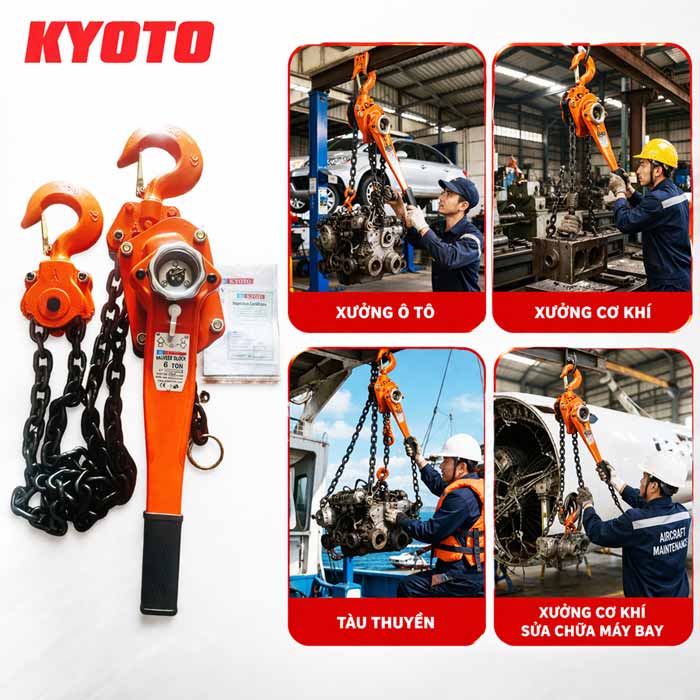 Ứng dụng thực tế của pa lăng xích lắc tay kyoto 0.75 tấn x 1,5 mét VA-A75