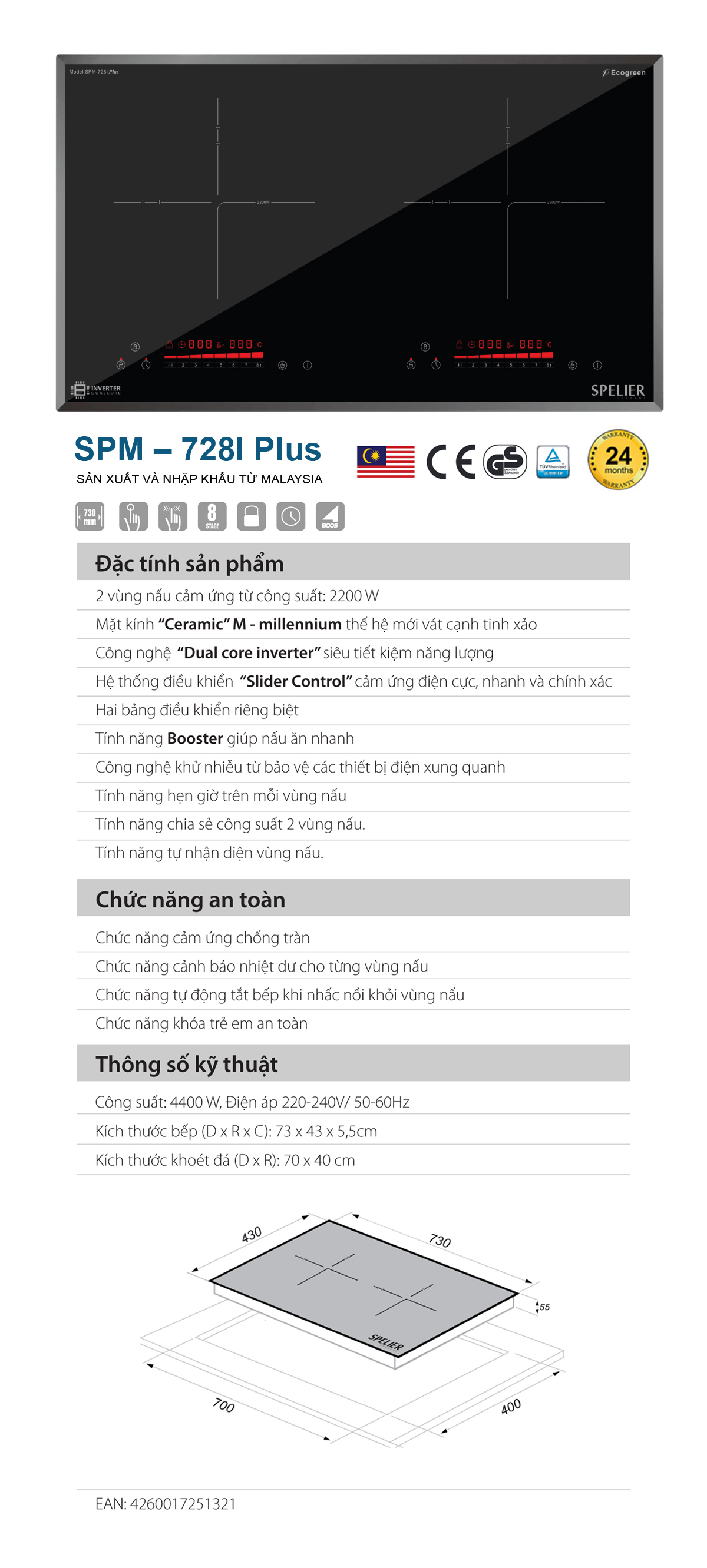 728i plus - Bếp từ Spelier SPM-728i