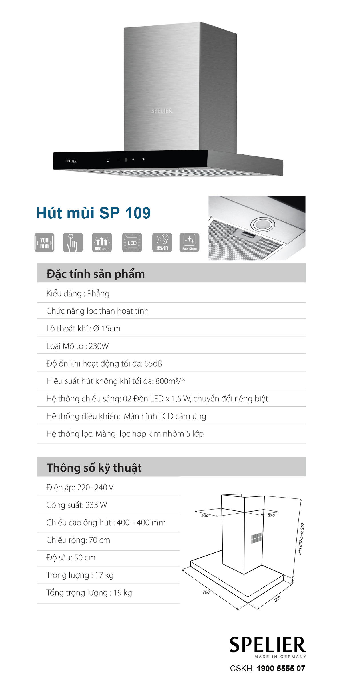 sp109 - Máy hút mùi Spelier SP-109