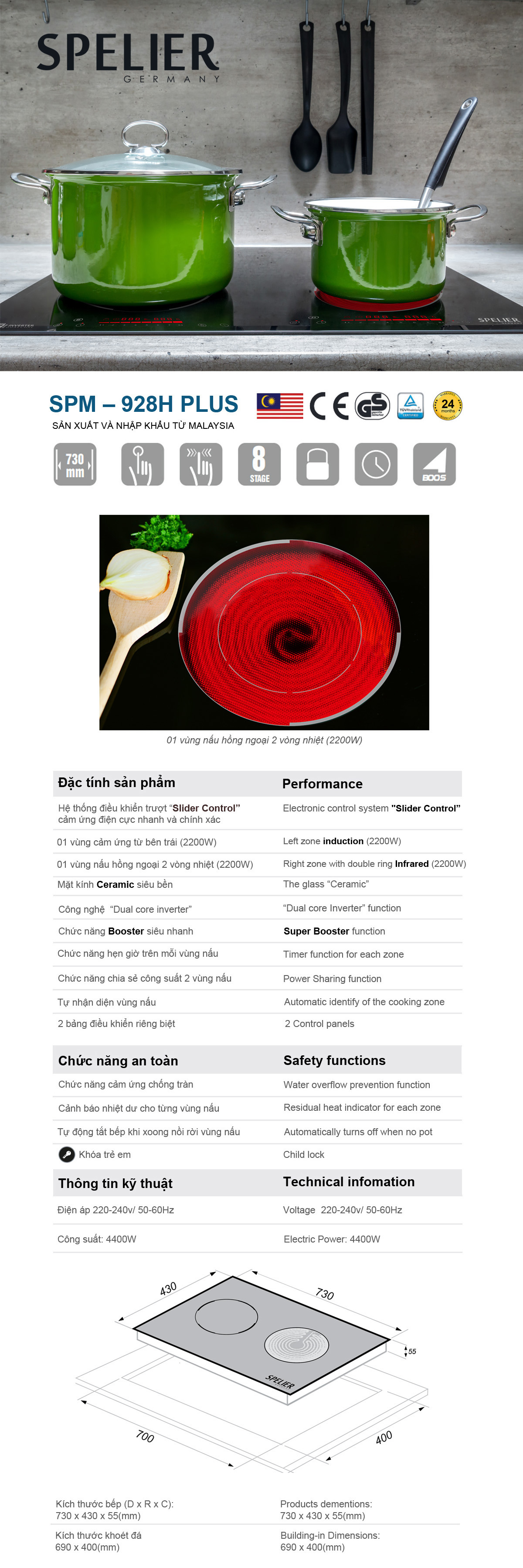 Bếp điện từ Spelier SPM-928H Plus spm 928h - Bếp điện từ Spelier SPM-928H Plus