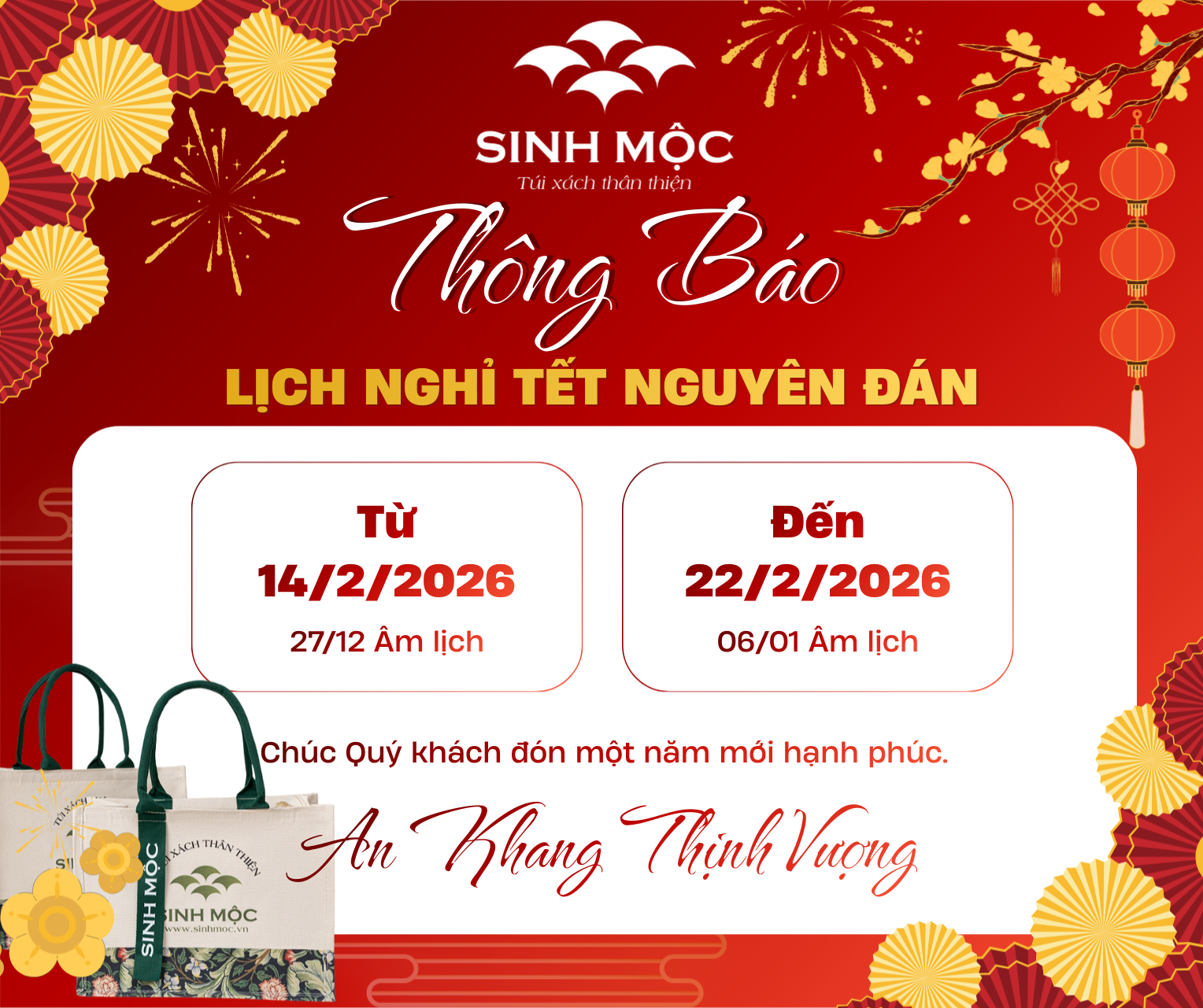 LỊCH NGHỈ TẾT NGUYÊN ĐÁN BÍNH NGỌ 2026 – SINH MỘC