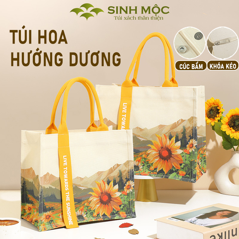 Túi xách canvas hoa hướng dương túi vải chống nước thời trang năng động – M3078 (hướng dương)