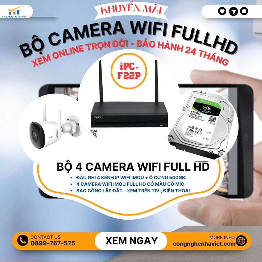 Bộ 4 Camera IMOU Wifi 2MP IPC-F22P miễn phí công lắp đặt