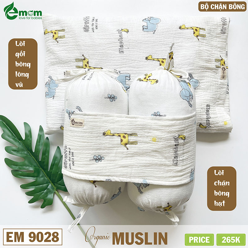 Bộ chặn gối bông xô muslin EMOM LOVELY