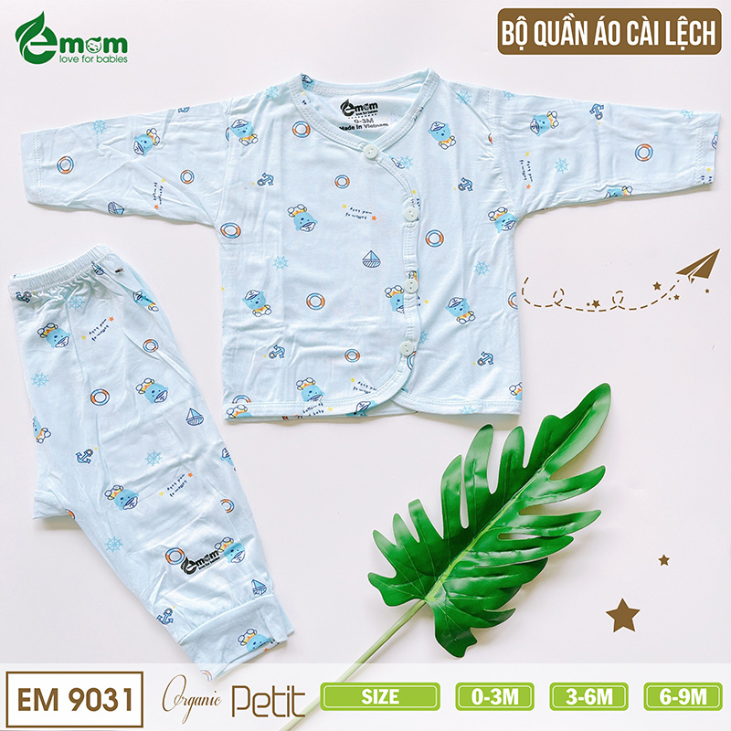 Bộ quần áo dài tay cài lệch EMOM sợi petit