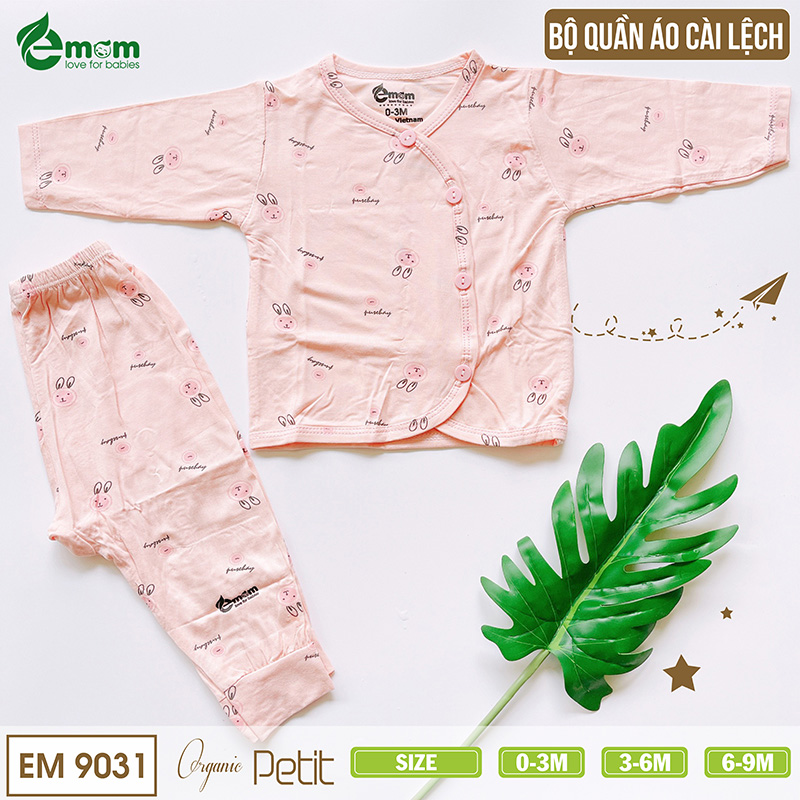 Bộ quần áo dài tay cài lệch EMOM sợi petit