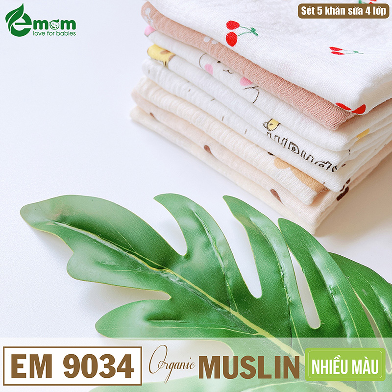 Sét 5 khăn sữa EMOM muslin 4 lớp