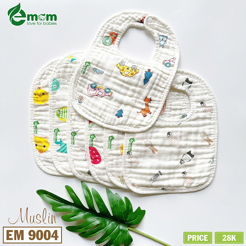 Yếm xô muslin EMOM khuy bấm