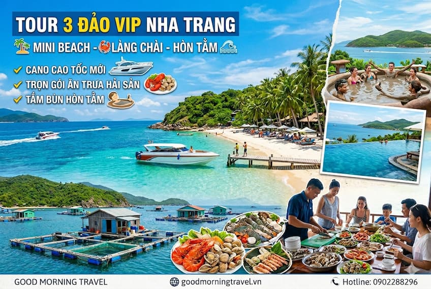 Tour 3 Đảo VIP Nha Trang: Mini Beach - Làng Chài - Hòn Tằm