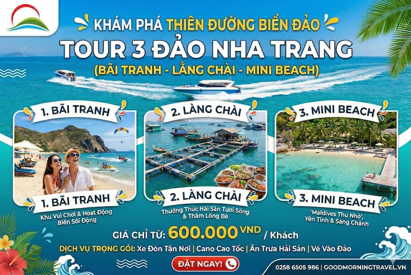 Tour 3 Đảo Nha Trang: Bãi Tranh - Làng Chài - Mini Beach