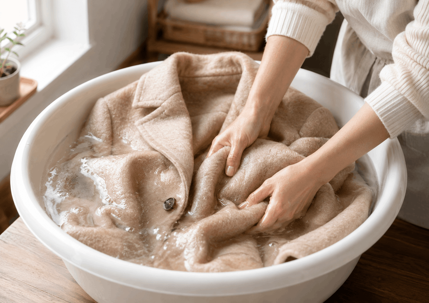 Cách giặt áo dạ bằng tay — nhẹ nhàng trong nước ấm