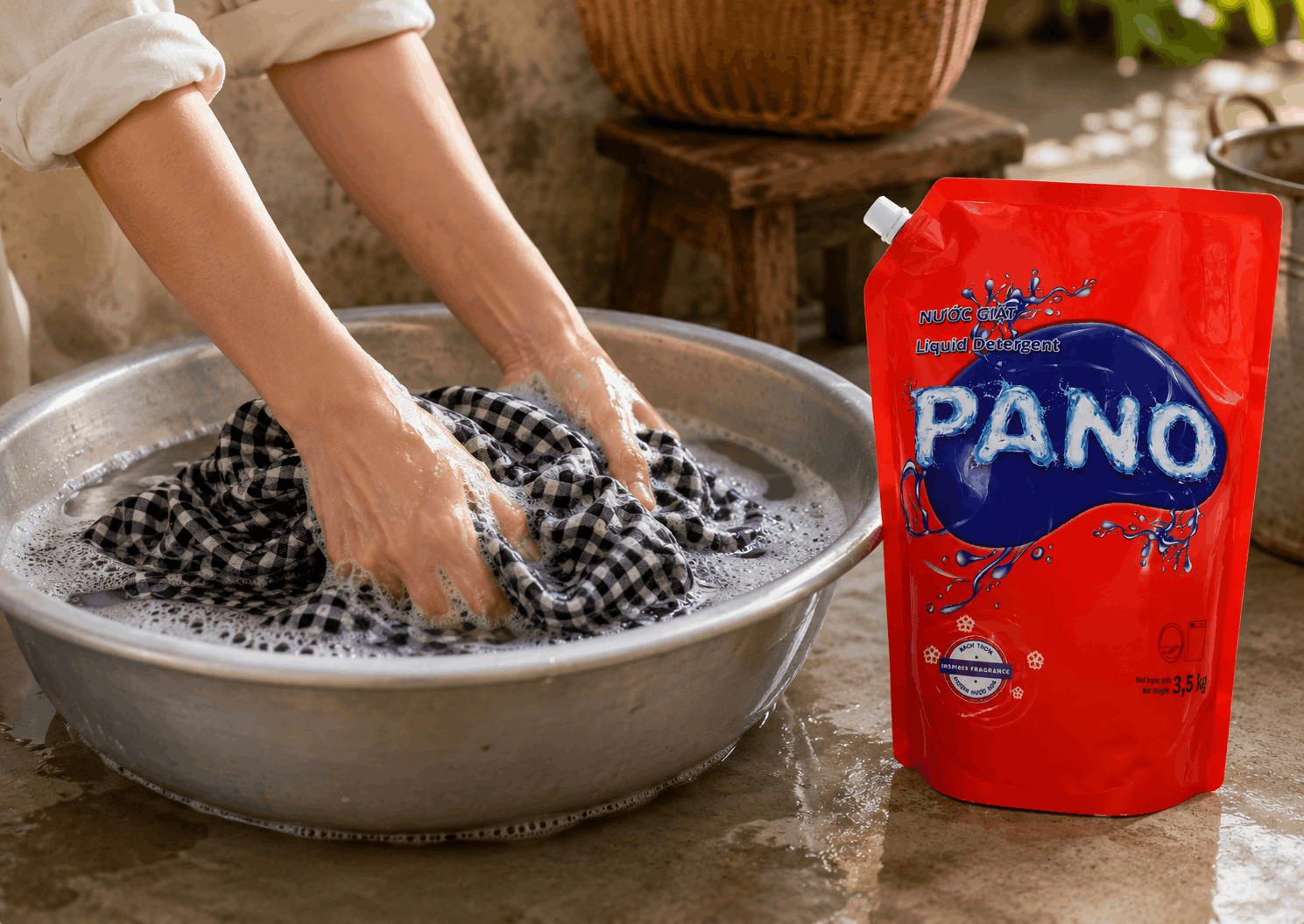 Nước giặt Pano phù hợp giặt vải màu
