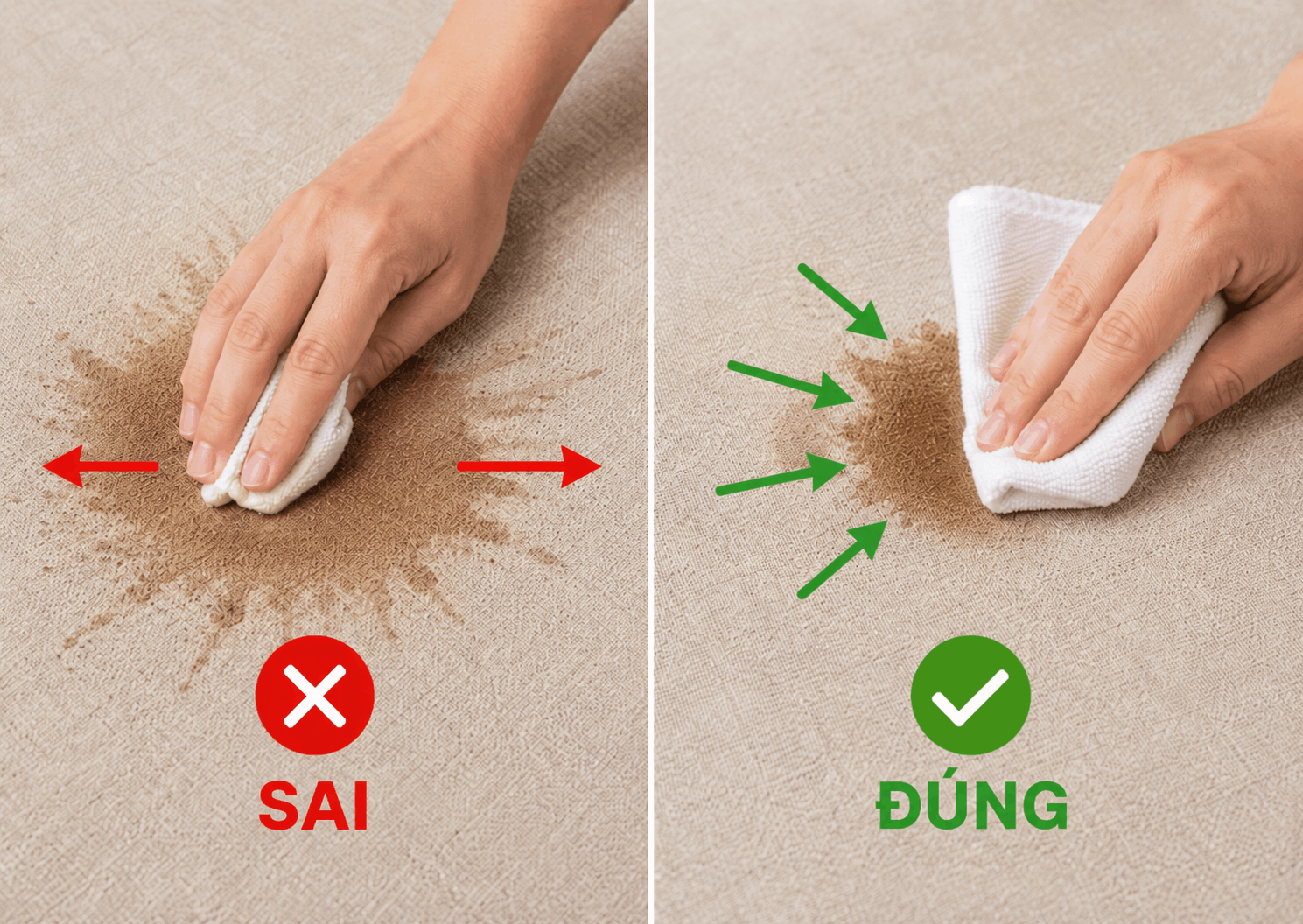 Cách thấm vết bẩn đúng cách từ mép vết vào giữa
