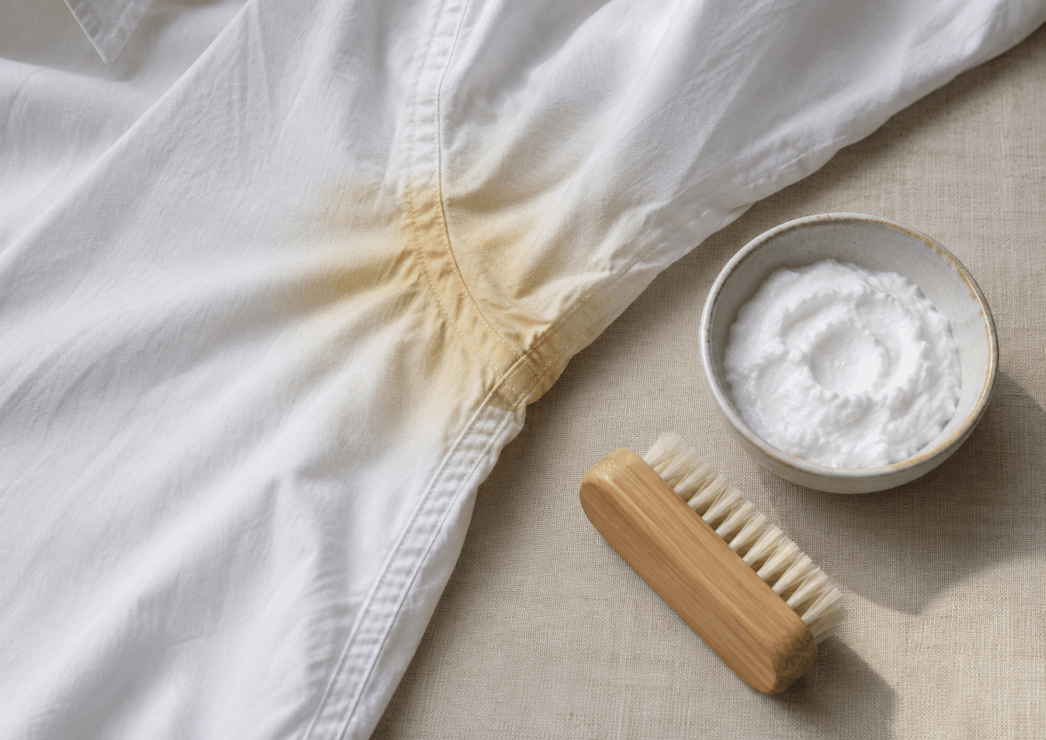 Cách tẩy vết ố vàng nách áo trắng bằng baking soda
