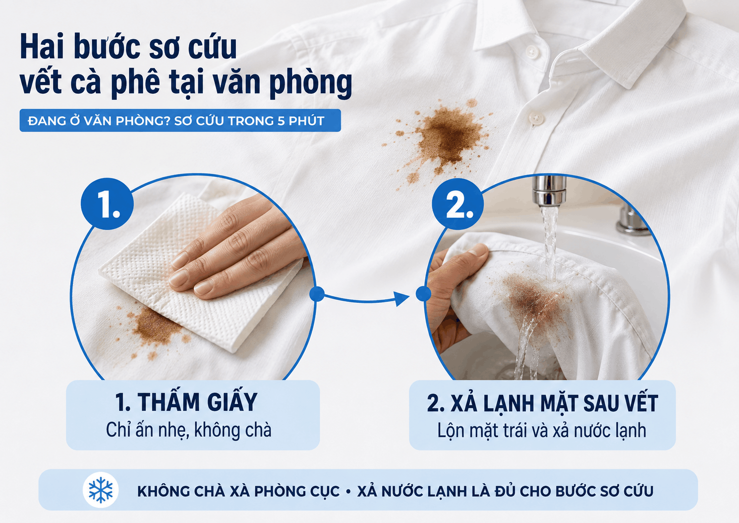 Hai bước sơ cứu vết cà phê tại văn phòng