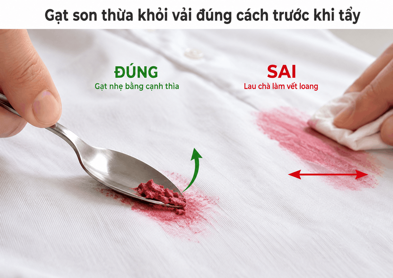 Gạt son thừa khỏi vải đúng cách trước khi tẩy