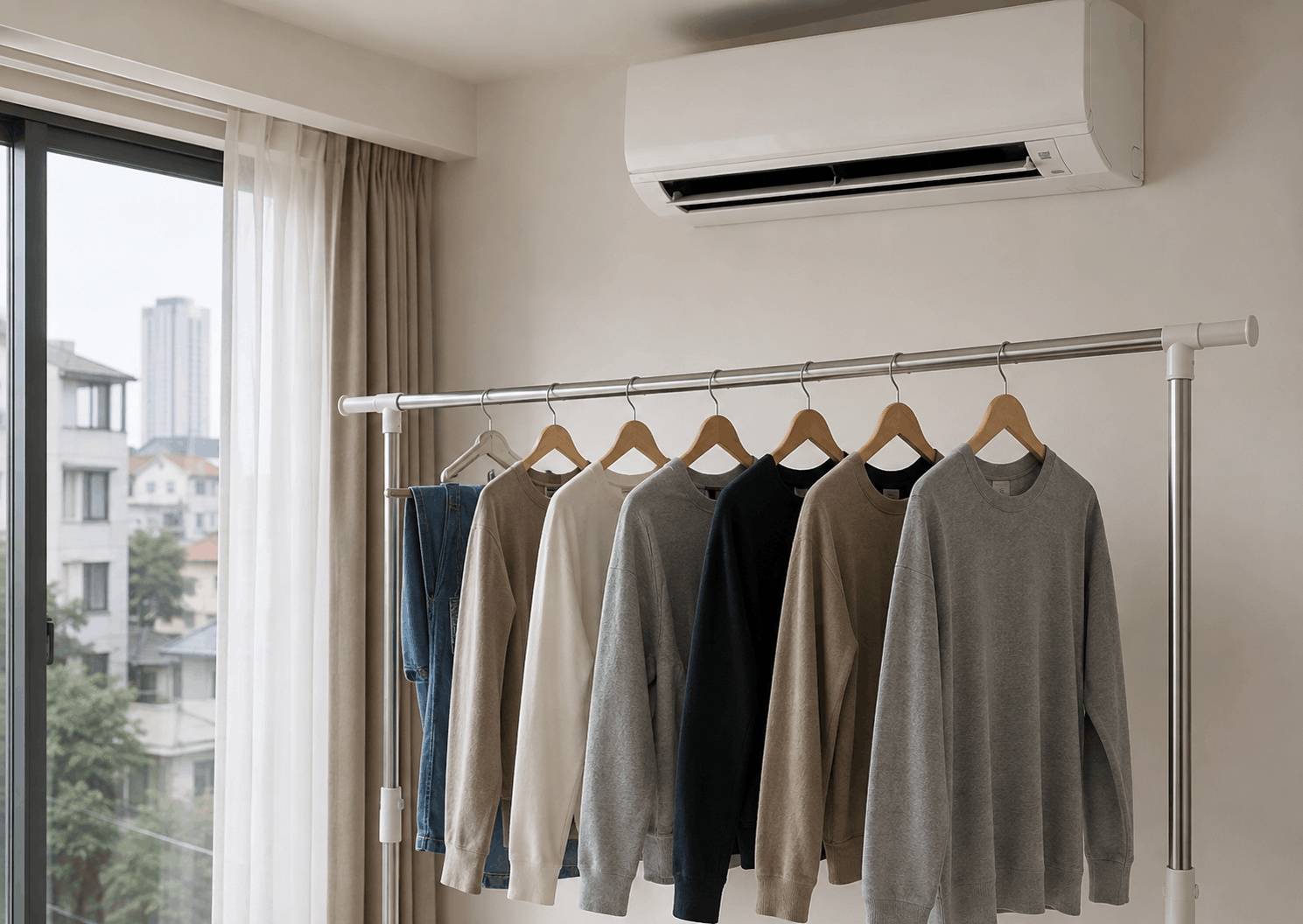 dùng máy lạnh chế độ khô để hong đồ
