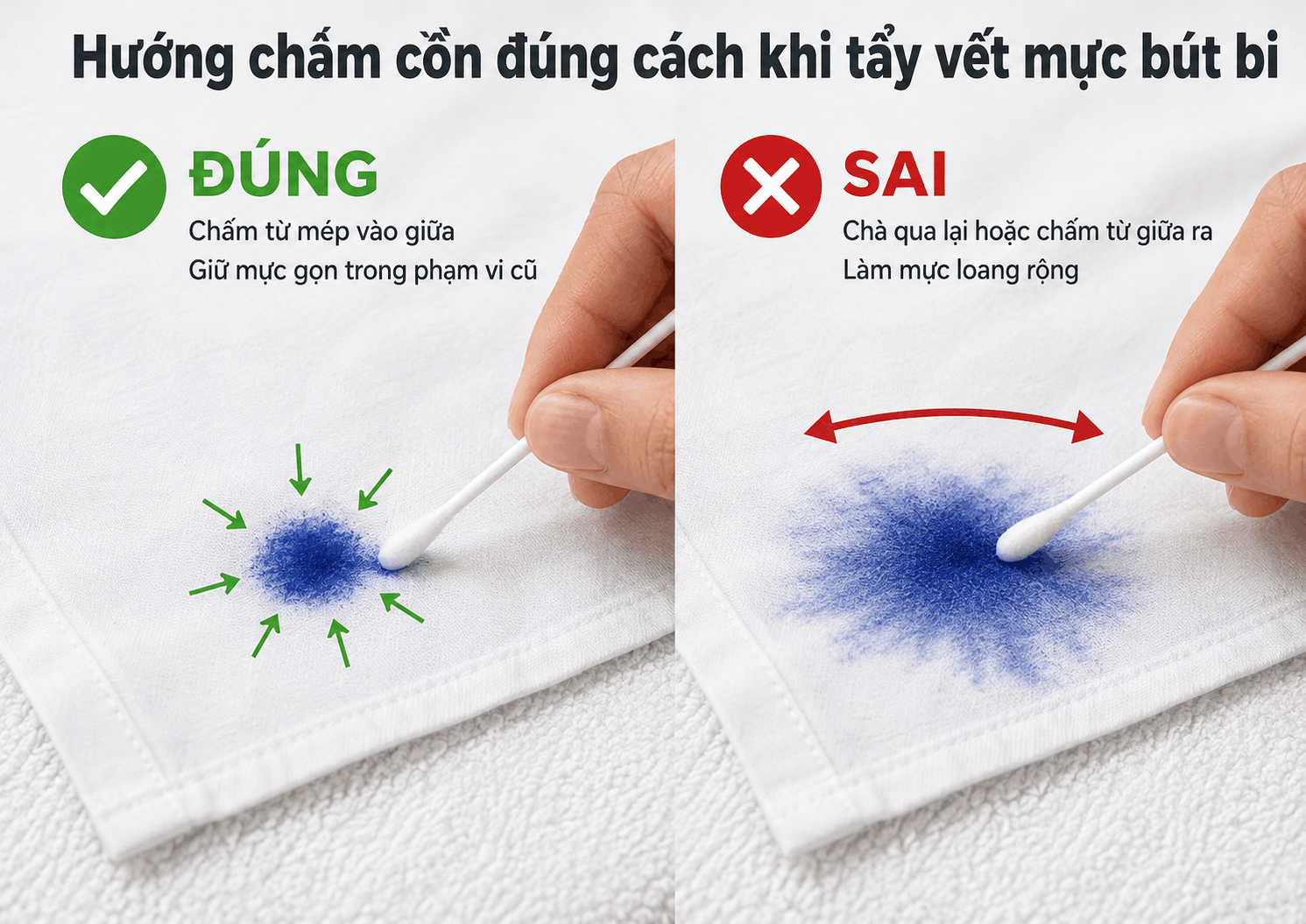 Hướng chấm cồn đúng cách khi tẩy vết mực bút bi