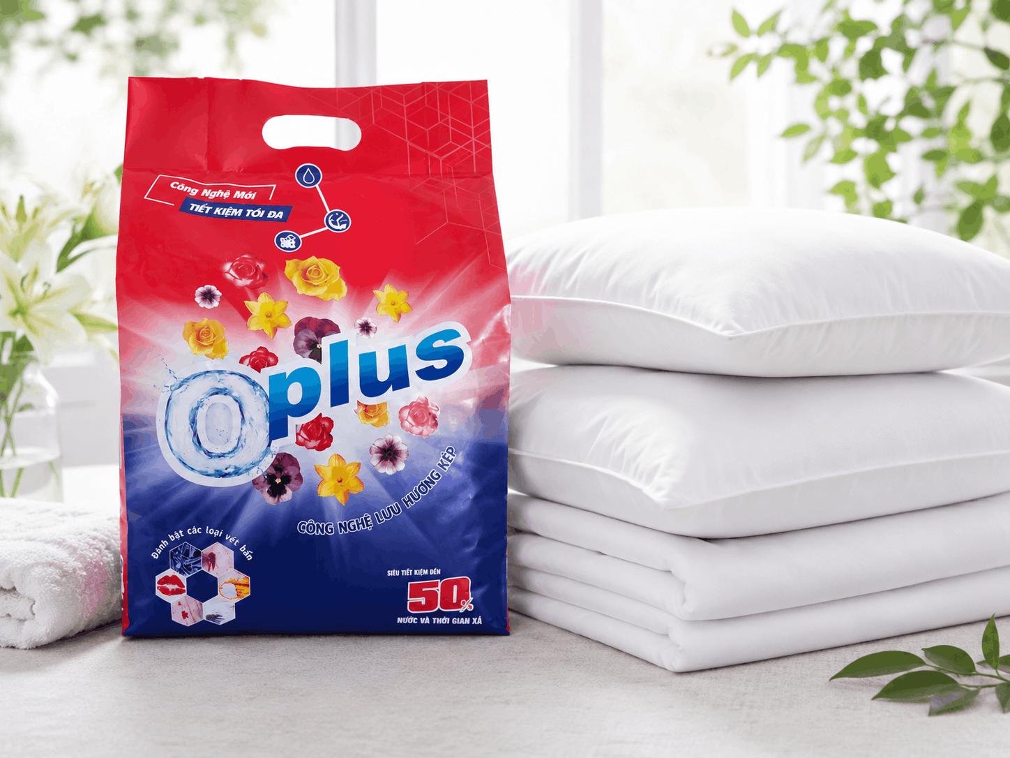Oplus bột giặt cho vệ sinh áo gối hàng tuần