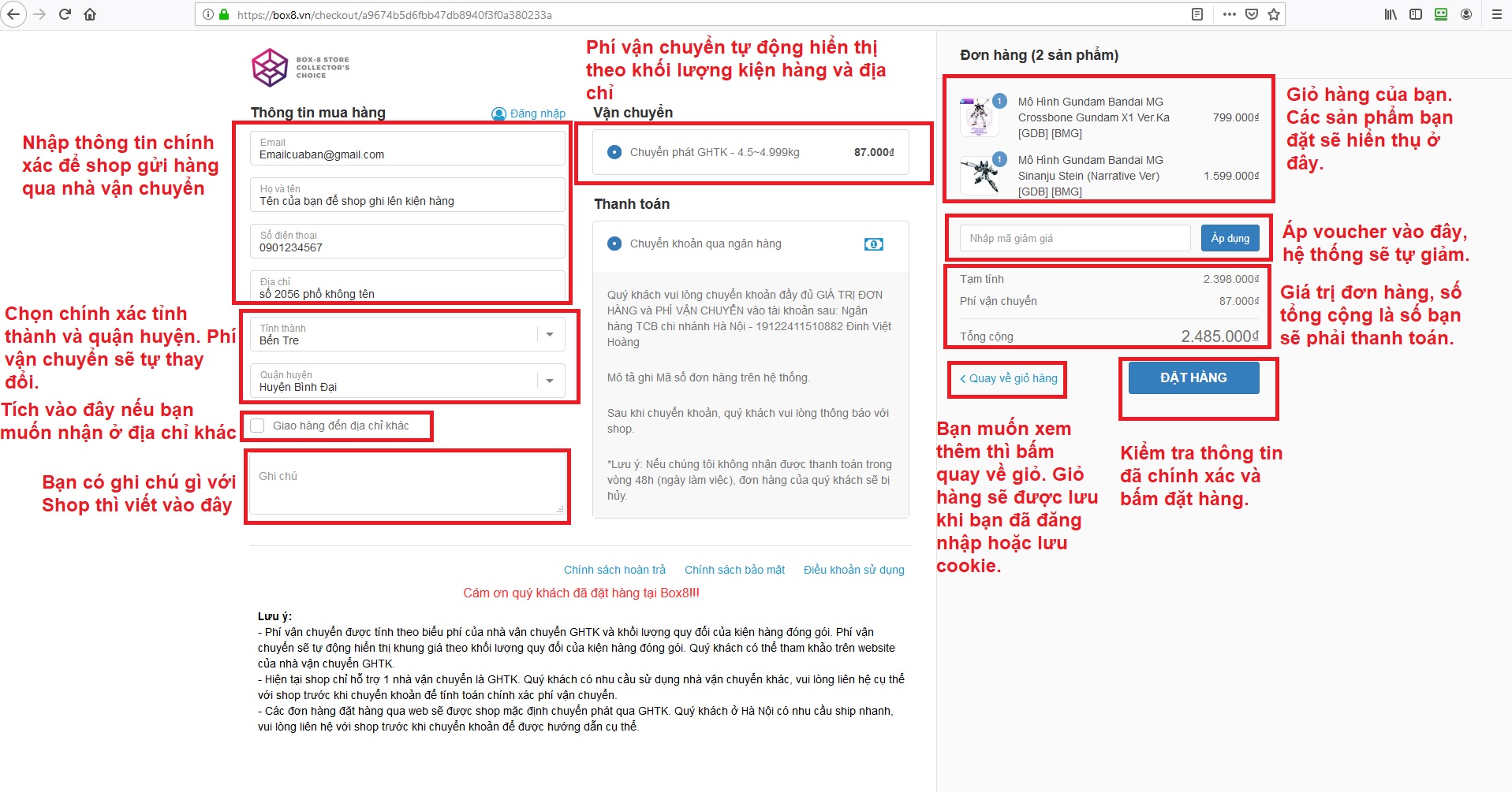 [Box8] Hoàn thiện chức năng đặt hàng trên website box8.vn