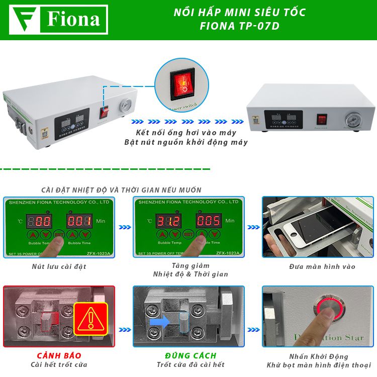 Nồi hấp khử bọt màn hình mini siêu tốc Fiona TP-07D