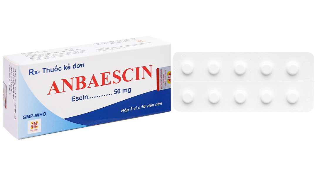 Anbaescin 50mg phòng và điều trị tụ máu, chống viêm, giãn tĩnh mạch (3 ...