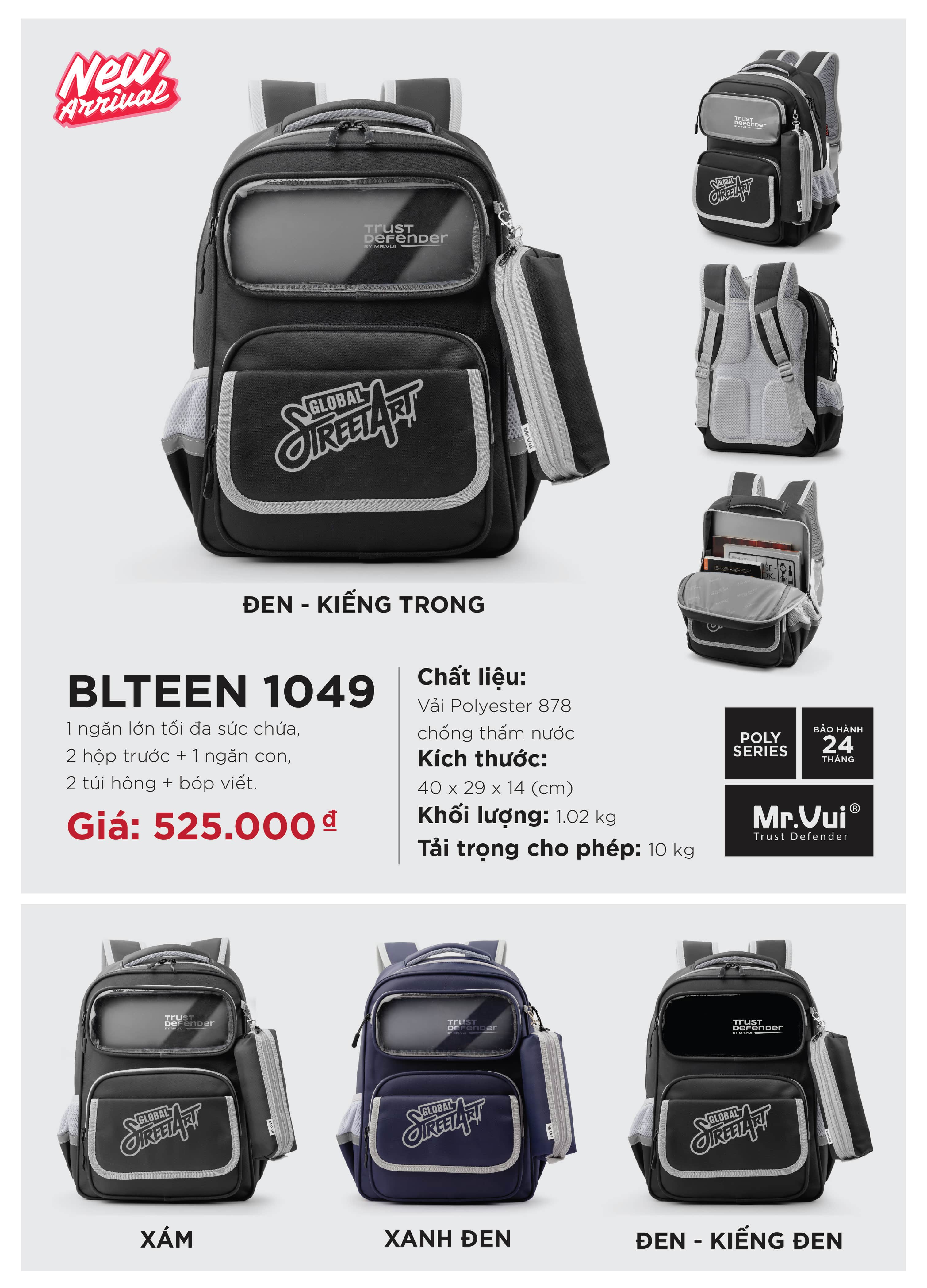 Balo Teen 1049 – trẻ trung, thời trang và tiện dụng cho Gen Z. Nhiều ngăn thông minh giúp sắp xếp sách vở, đồ dùng gọn gàng. Form đứng cứng cáp, quai êm ái, chất liệu bền bỉ chống thấm, khóa kéo mượt. Hoàn hảo cho học tập, đi chơi và đi làm.