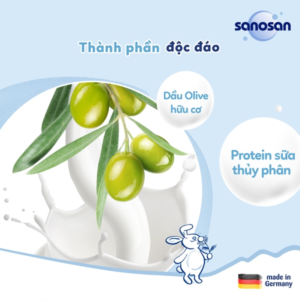 Thành phần thiên nhiên sữa thủy phân và dầu olive có gì đặc biệt trong Sanosan