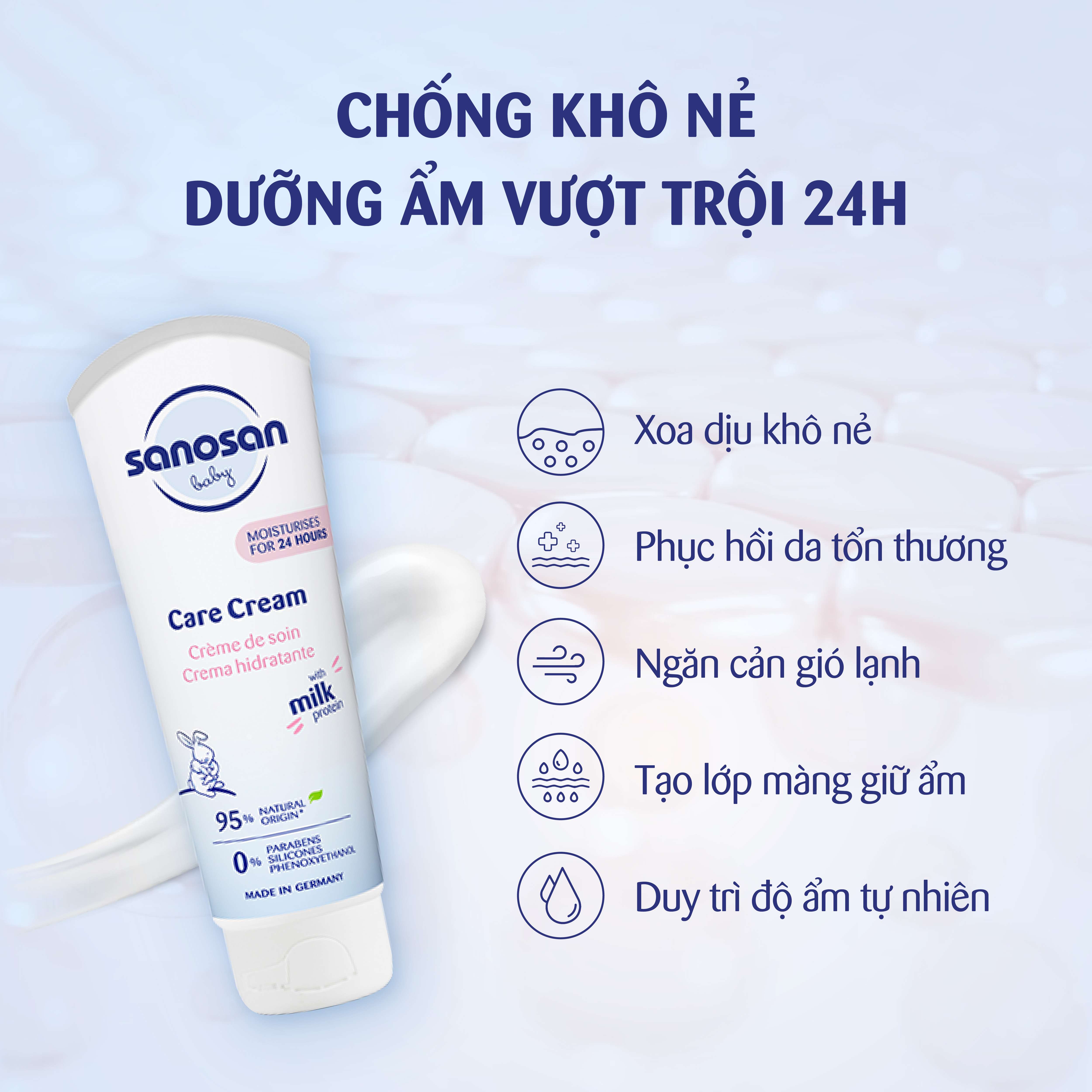 Kem dưỡng ẩm Sanosan Baby với protein sữa thủy phân 0M+ 100ml