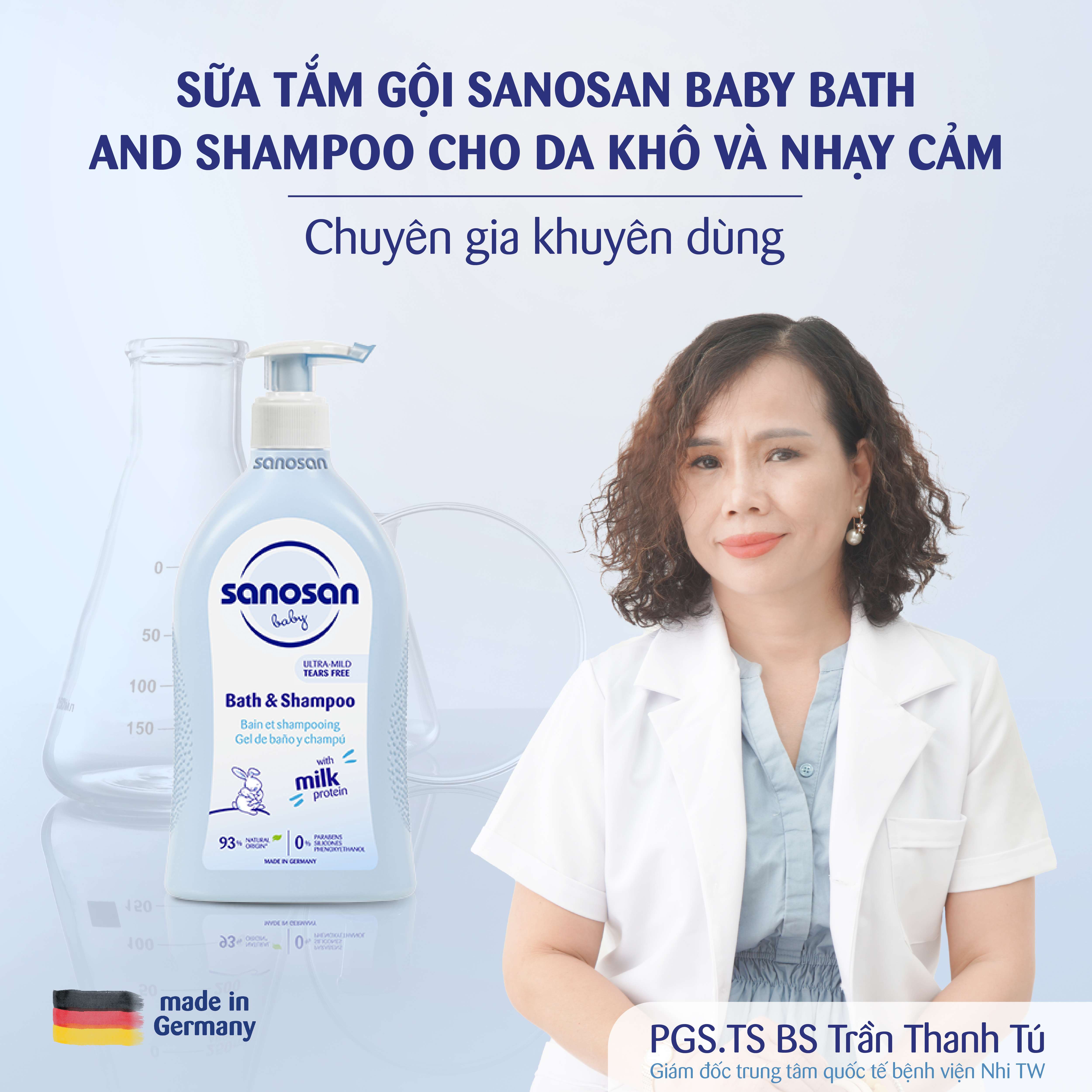 Sữa tắm gội Sanosan Baby Bath and Shampoo cho da khô và nhạy cảm 500ml