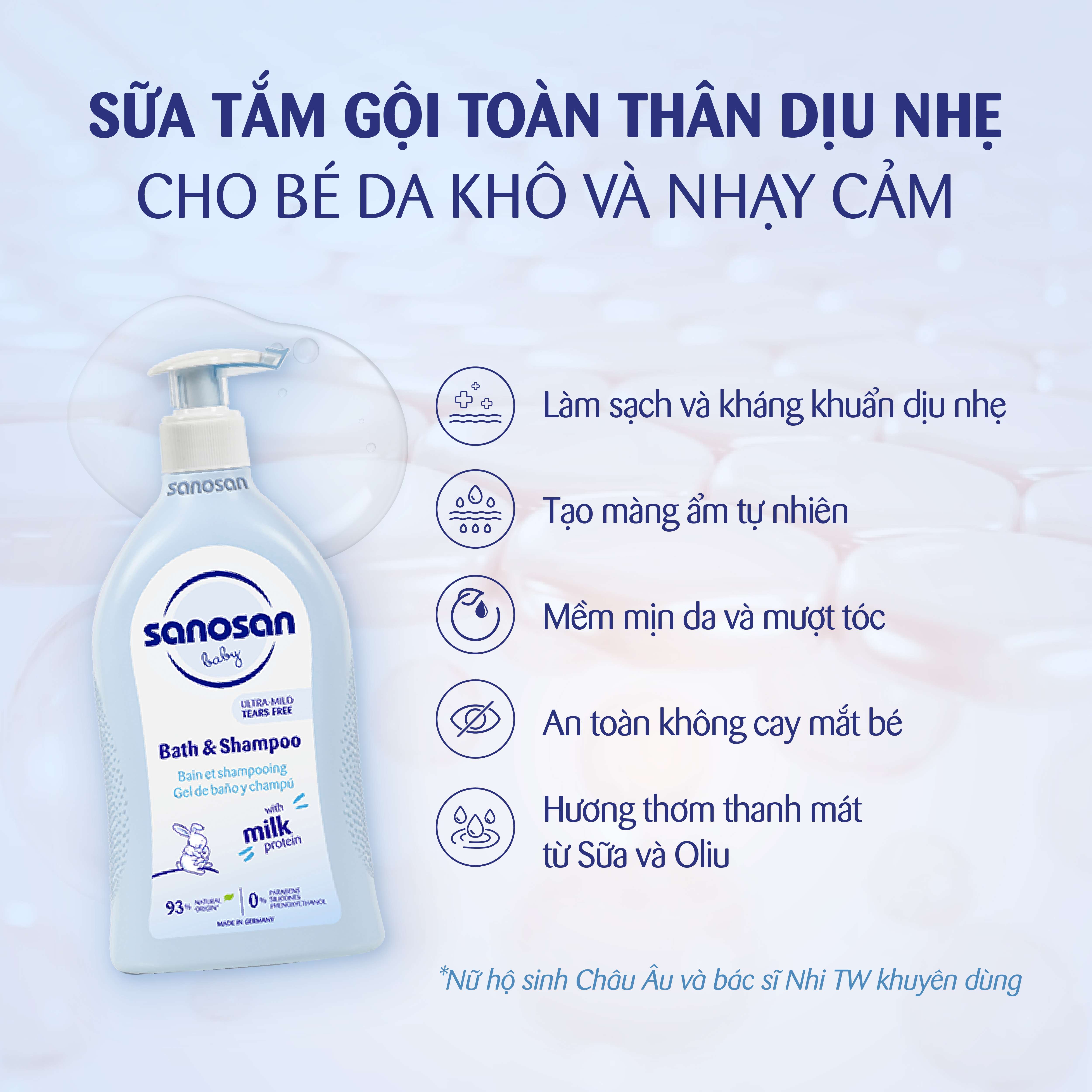 Sữa tắm gội Sanosan Baby Bath and Shampoo cho da khô và nhạy cảm 200ml