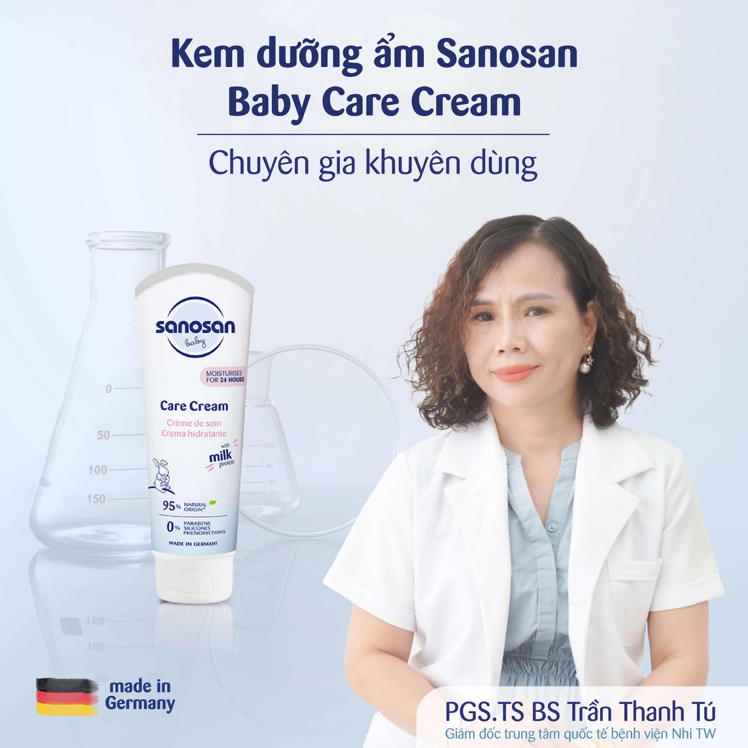 Kem dưỡng ẩm Sanosan Baby với protein sữa thủy phân 0M+ 100ml