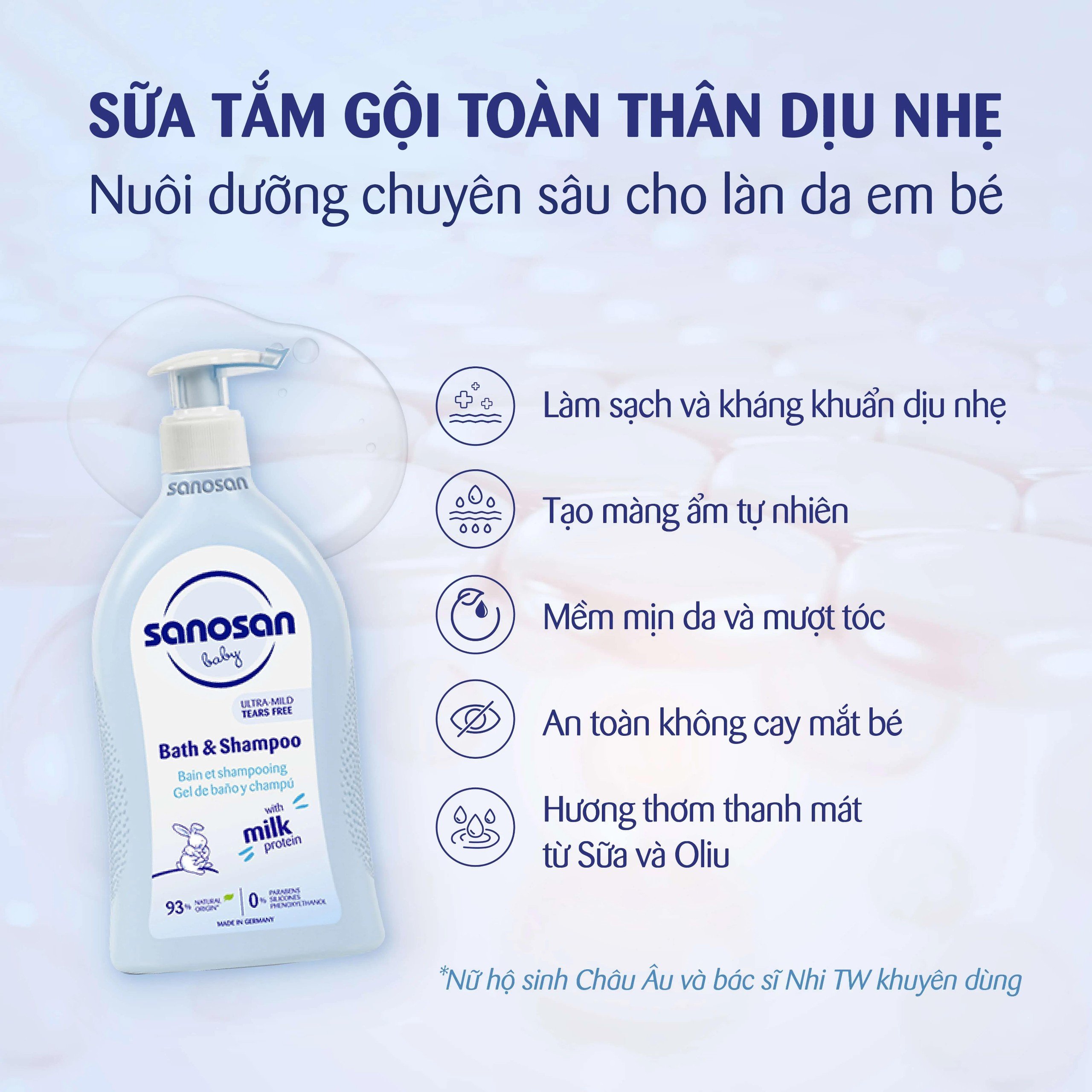 Sữa tắm gội Sanosan Baby với protein sữa thủy phân 0M+ 500ml