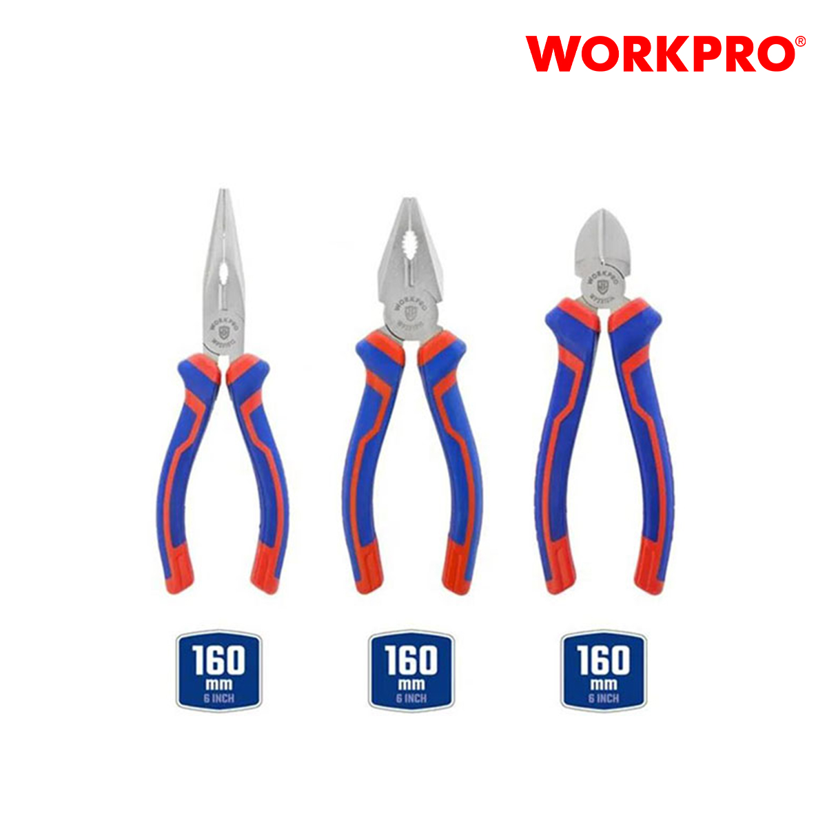 Bộ kìm 3 món gồm (điện, cắt, nhọn) 6 inch  Workpro WP201008