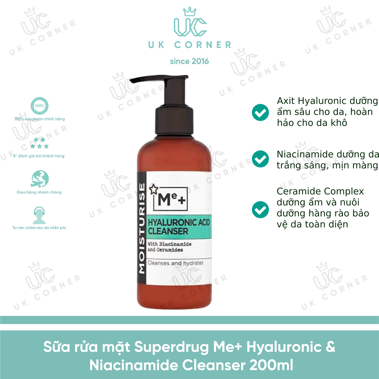 Sữa rửa mặt Me+ Hyaluronic & Niacinamide Cleanser 200ml UK Corner Store