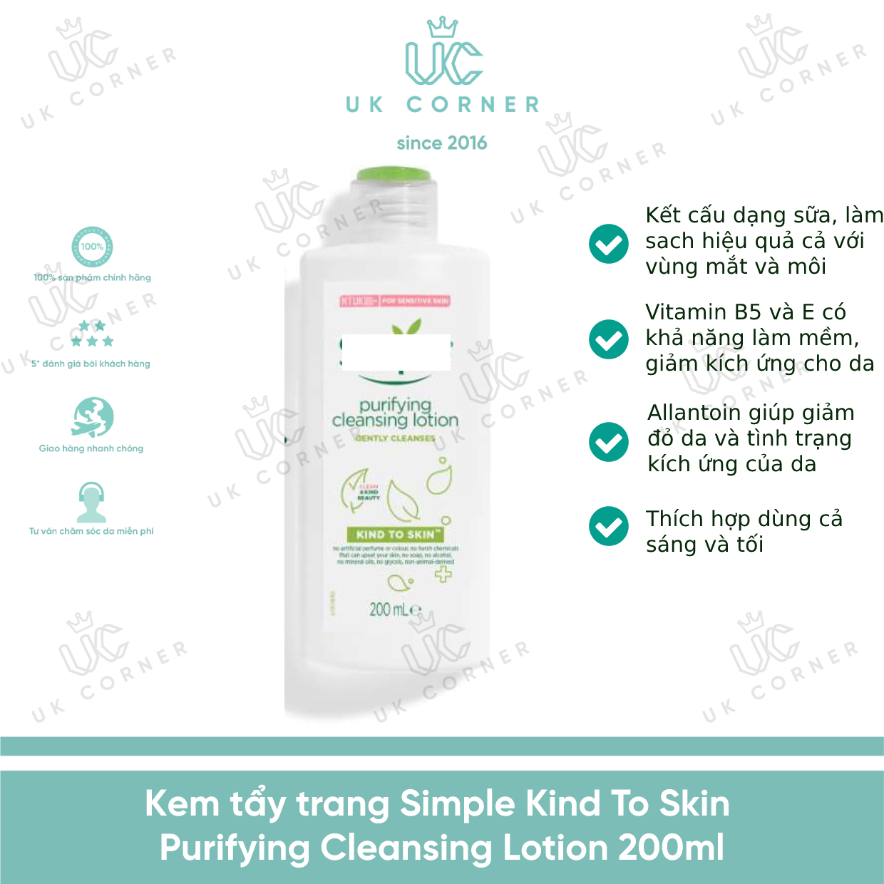 Kem tẩy trang Simple Kind To Skin Purifying Cleansing Lotion 200ml UK