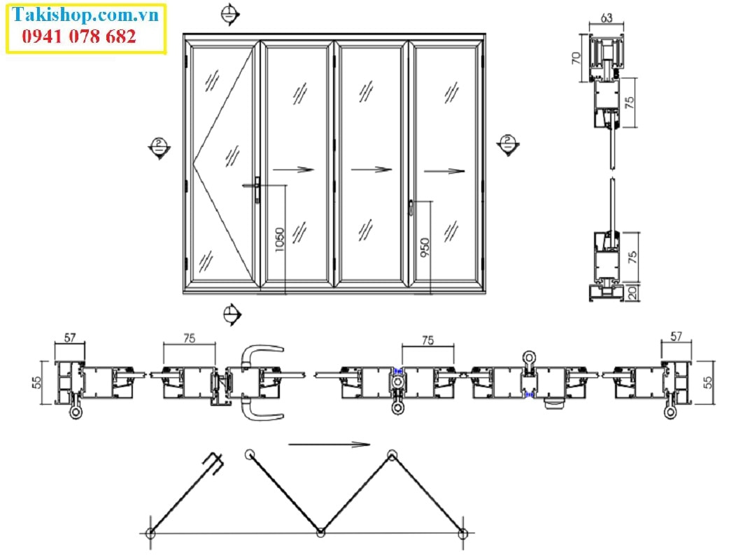 Bản vẽ cửa xếp trượt