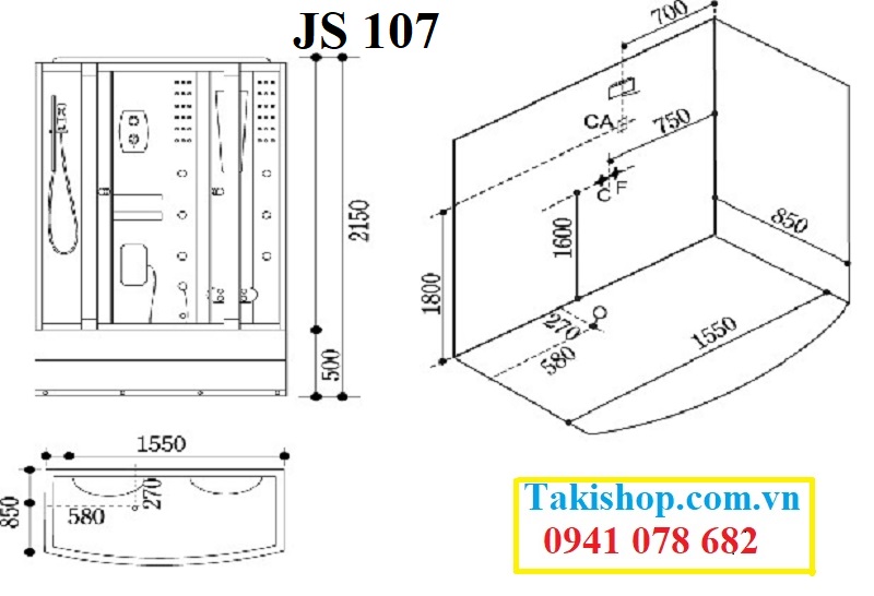 Thông số lắp đặt phòng tắm xông hơi Govern JS 107