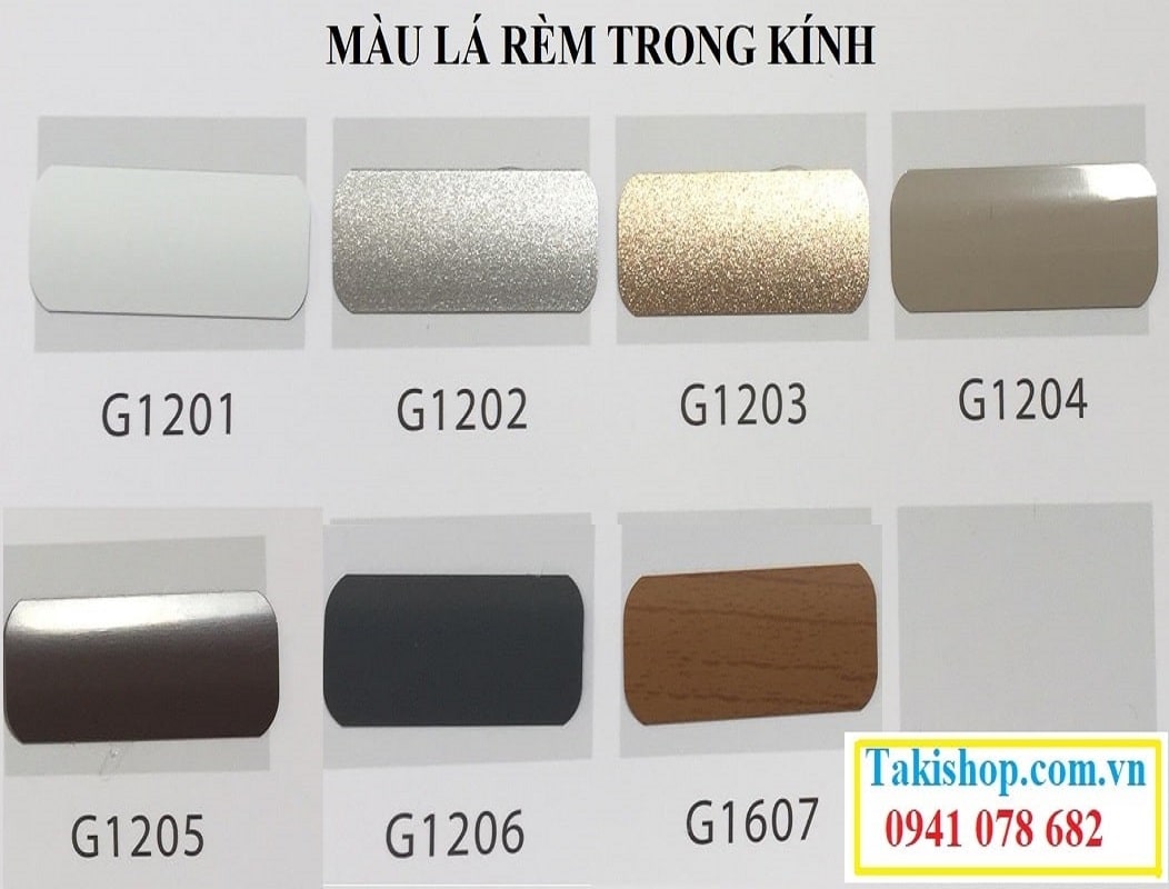 Bảng màu lá rèm nhôm trong kính hộp