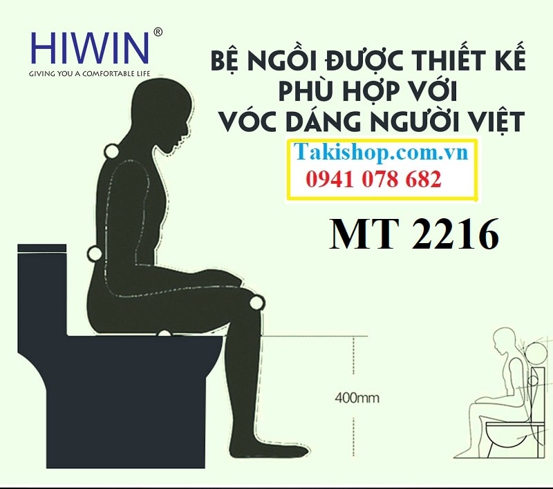 Bồn cầu Hiwin MT 2216 thiết kế thông minh phù hợp với vóc dáng người Việt Nam