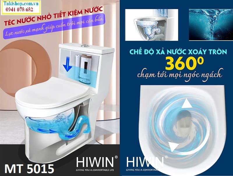 Bồn cầu Hiwin MT 5015 xả mạnh siêu sạch, tiết kiệm nước