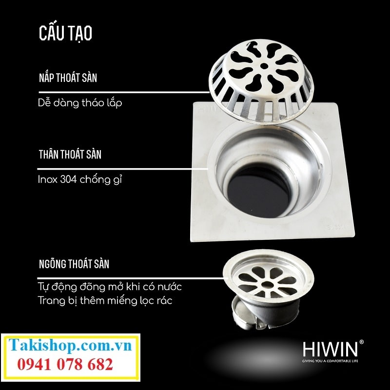 Cấu tạo phễu thoát sàn, ngăn rác, chống mùi FD-76