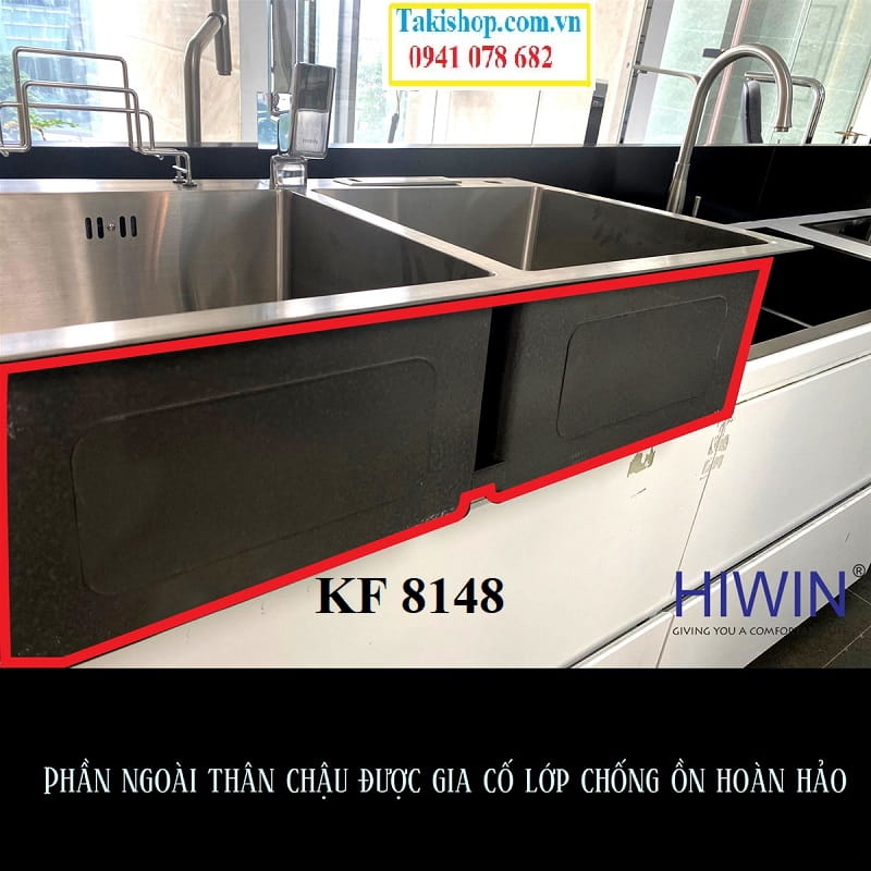 Cung cấp chậu rửa bát 2 hố đẹp inox 304 kf 8148 Hiwin rẻ đẹp