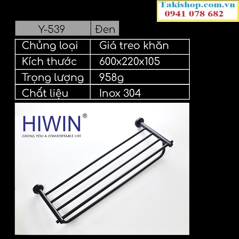 Cung cấp giá treo khăn 2 tầng inox 304 màu đen cao cấp Hiwin Y-539