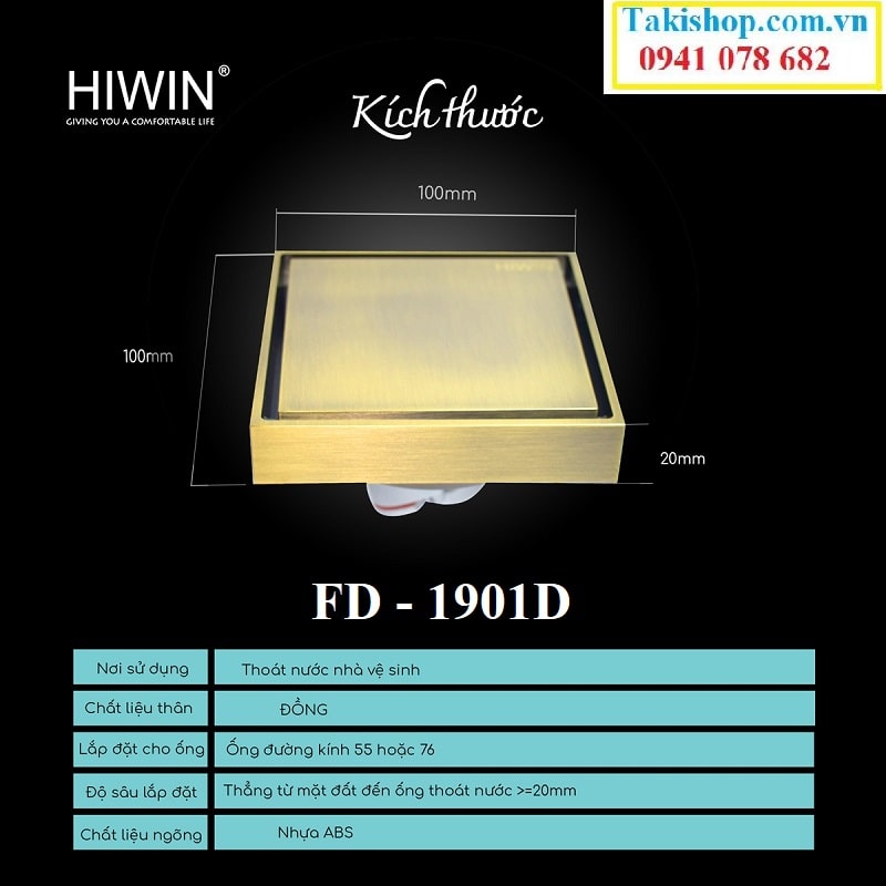 Cung cấp thoát sàn ngăn mùi cao cấp màu đồng giả cổ Hiwin FD 1901D rẻ đẹp 